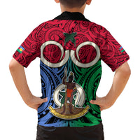 Vanuatu Shefa Province Kid Hawaiian Shirt Pig Tusk Mix Maori Pattern and Namele Leaf LT03 - Polynesian Pride