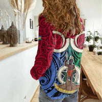 Vanuatu Shefa Province Women Casual Shirt Pig Tusk Mix Maori Pattern and Namele Leaf LT03 - Polynesian Pride
