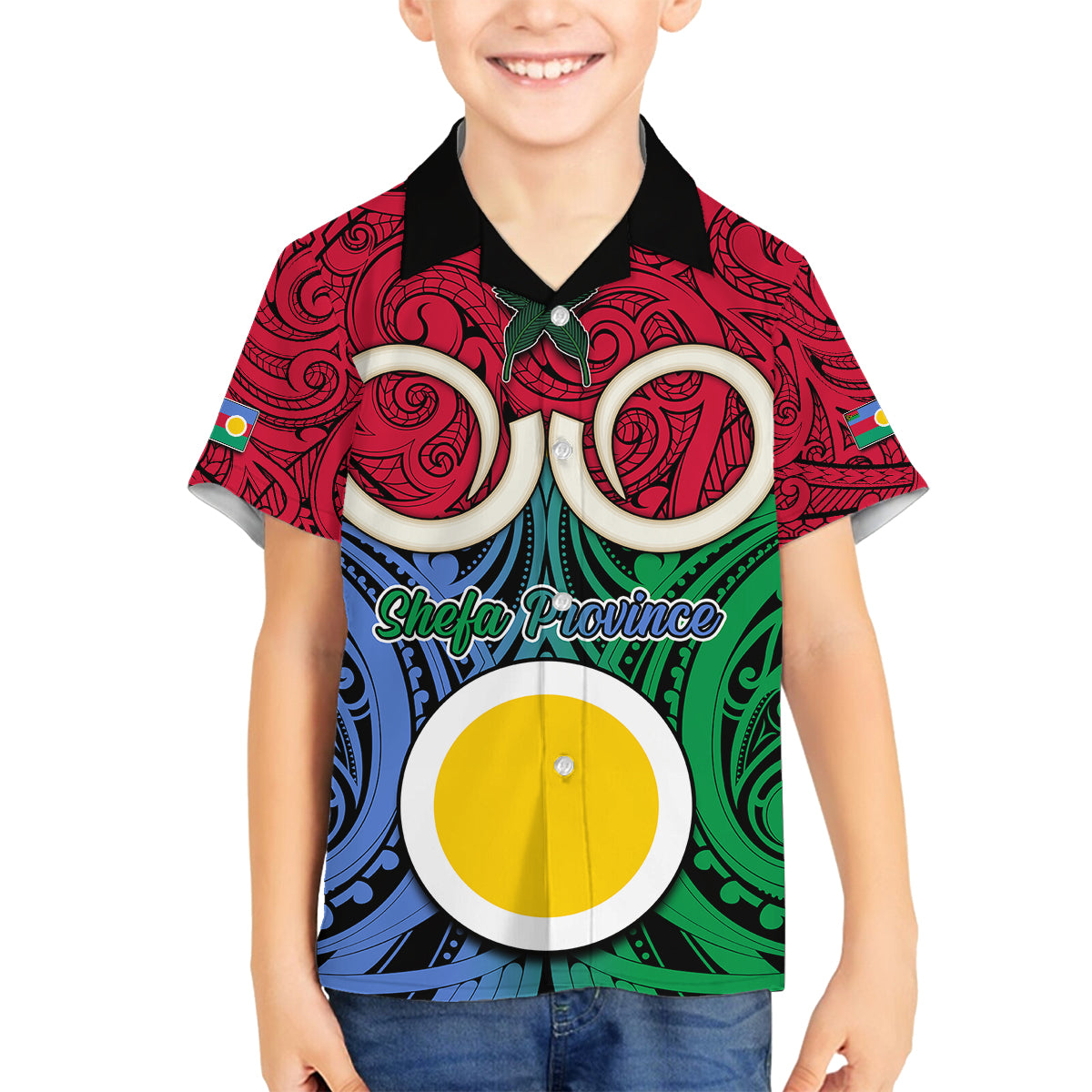 Personalised Vanuatu Shefa Province Kid Hawaiian Shirt Pig Tusk Mix Maori Pattern and Namele Leaf LT03 - Polynesian Pride