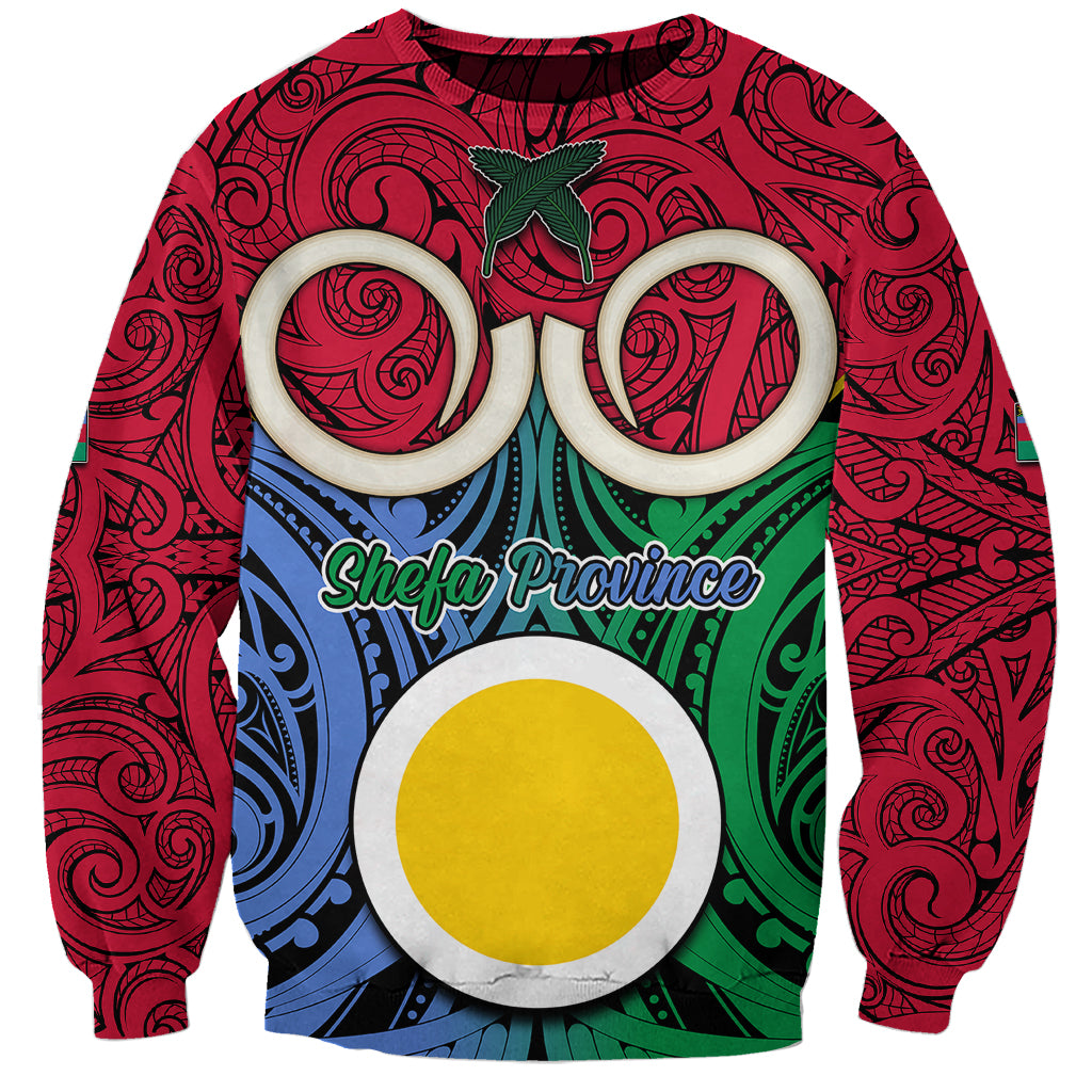 Personalised Vanuatu Shefa Province Sweatshirt Pig Tusk Mix Maori Pattern and Namele Leaf LT03 Unisex Red - Polynesian Pride