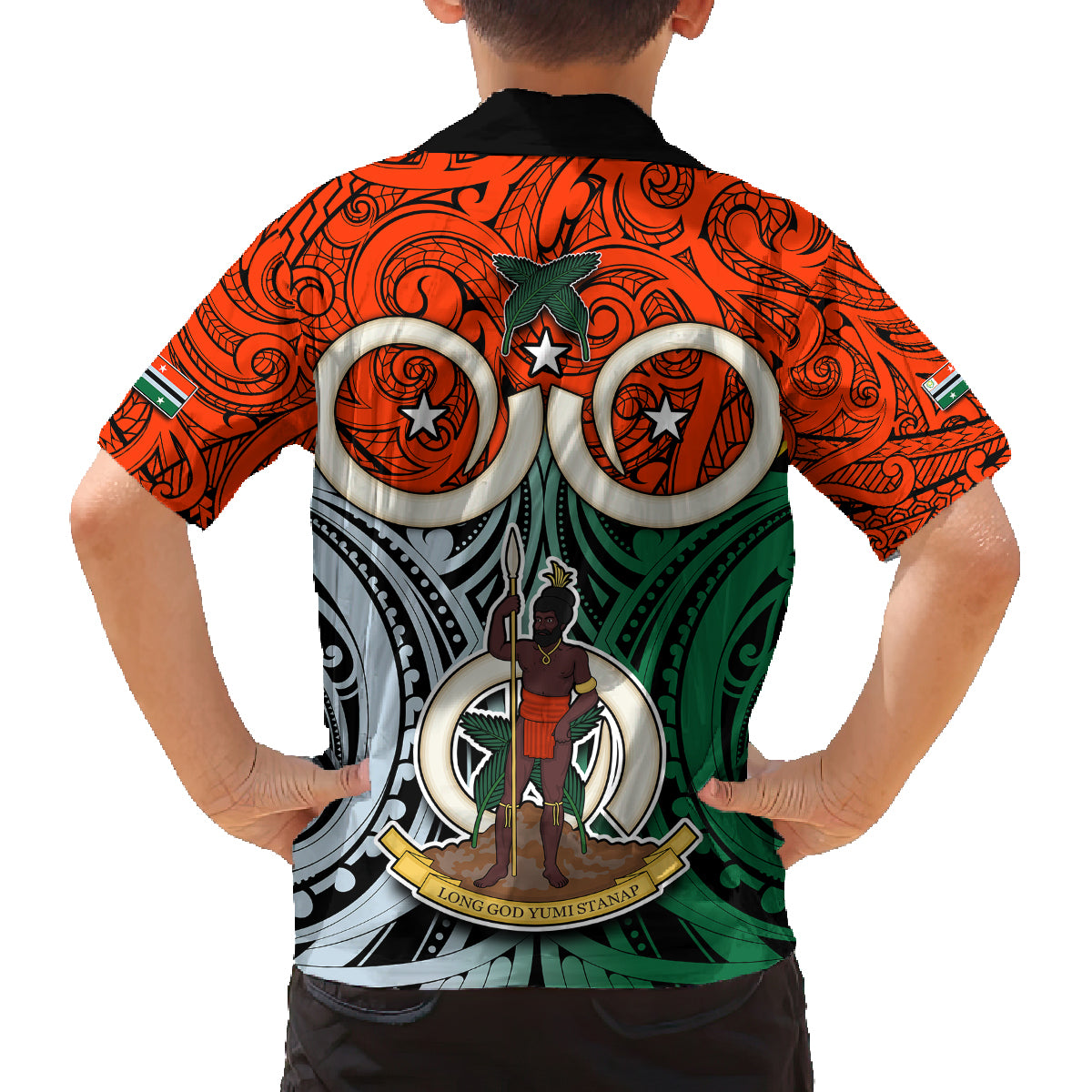 Vanuatu Penama Province Kid Hawaiian Shirt Pig Tusk Mix Maori Pattern and Namele Leaf LT03 - Polynesian Pride