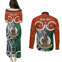 Personalised Vanuatu Penama Province Couples Matching Puletasi Dress and Long Sleeve Button Shirts Pig Tusk Mix Maori Pattern and Namele Leaf LT03 - Polynesian Pride