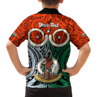 Personalised Vanuatu Penama Province Family Matching Long Sleeve Bodycon Dress and Hawaiian Shirt Pig Tusk Mix Maori Pattern and Namele Leaf LT03 - Polynesian Pride