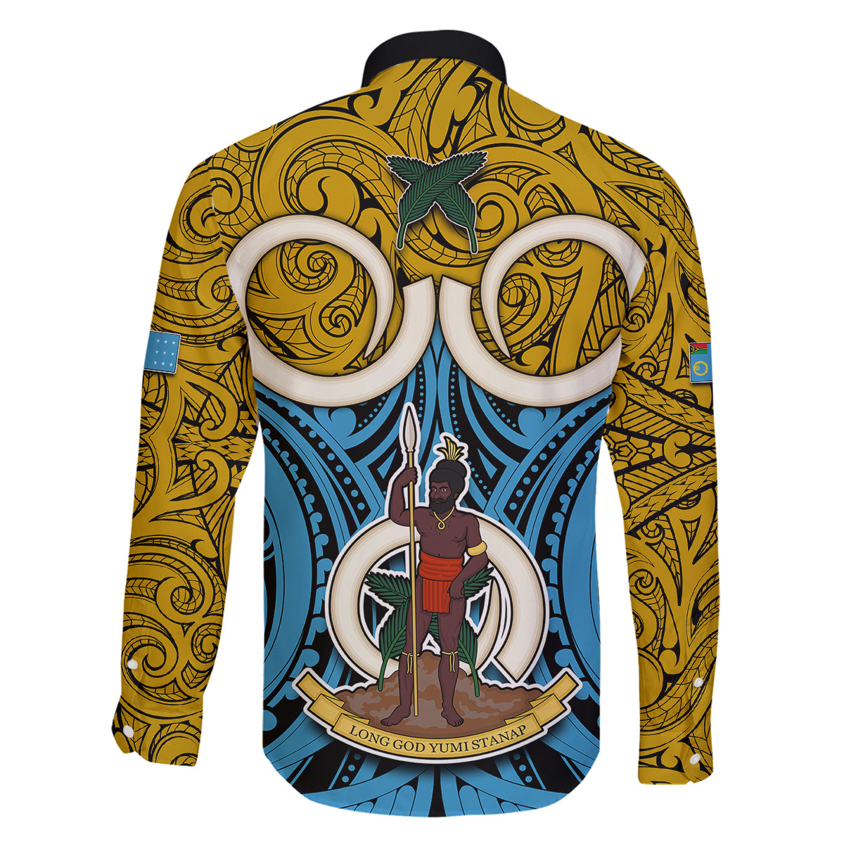 Vanuatu Sanma Province Family Matching Off Shoulder Short Dress and Hawaiian Shirt Pig Tusk Mix Maori Pattern and Namele Leaf LT03 - Polynesian Pride