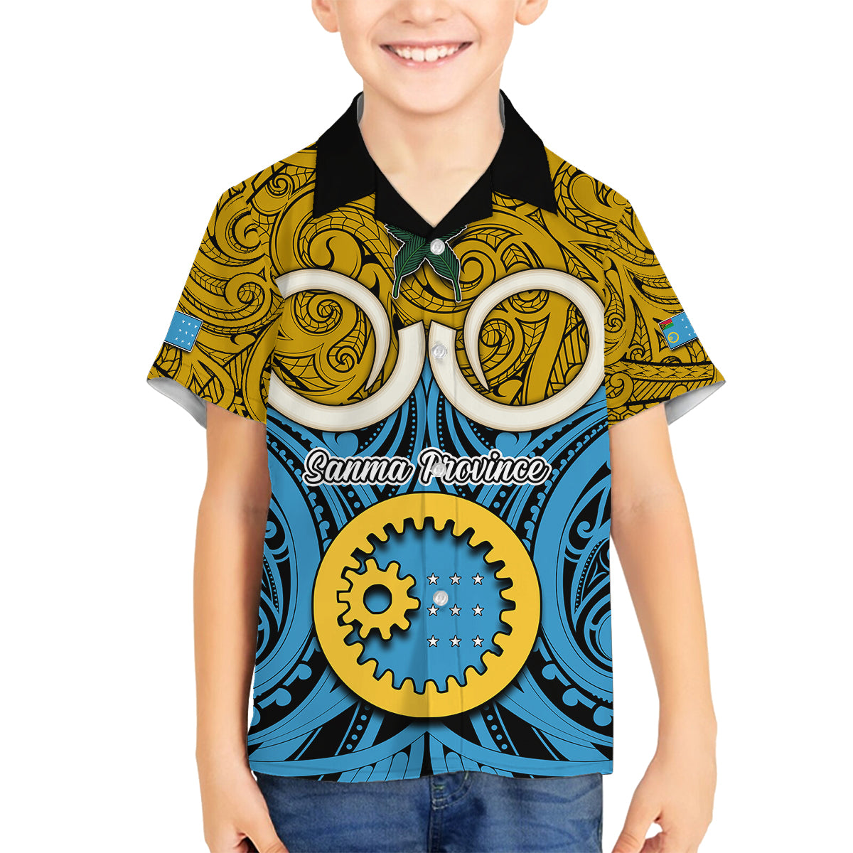 Vanuatu Sanma Province Kid Hawaiian Shirt Pig Tusk Mix Maori Pattern and Namele Leaf LT03 - Polynesian Pride