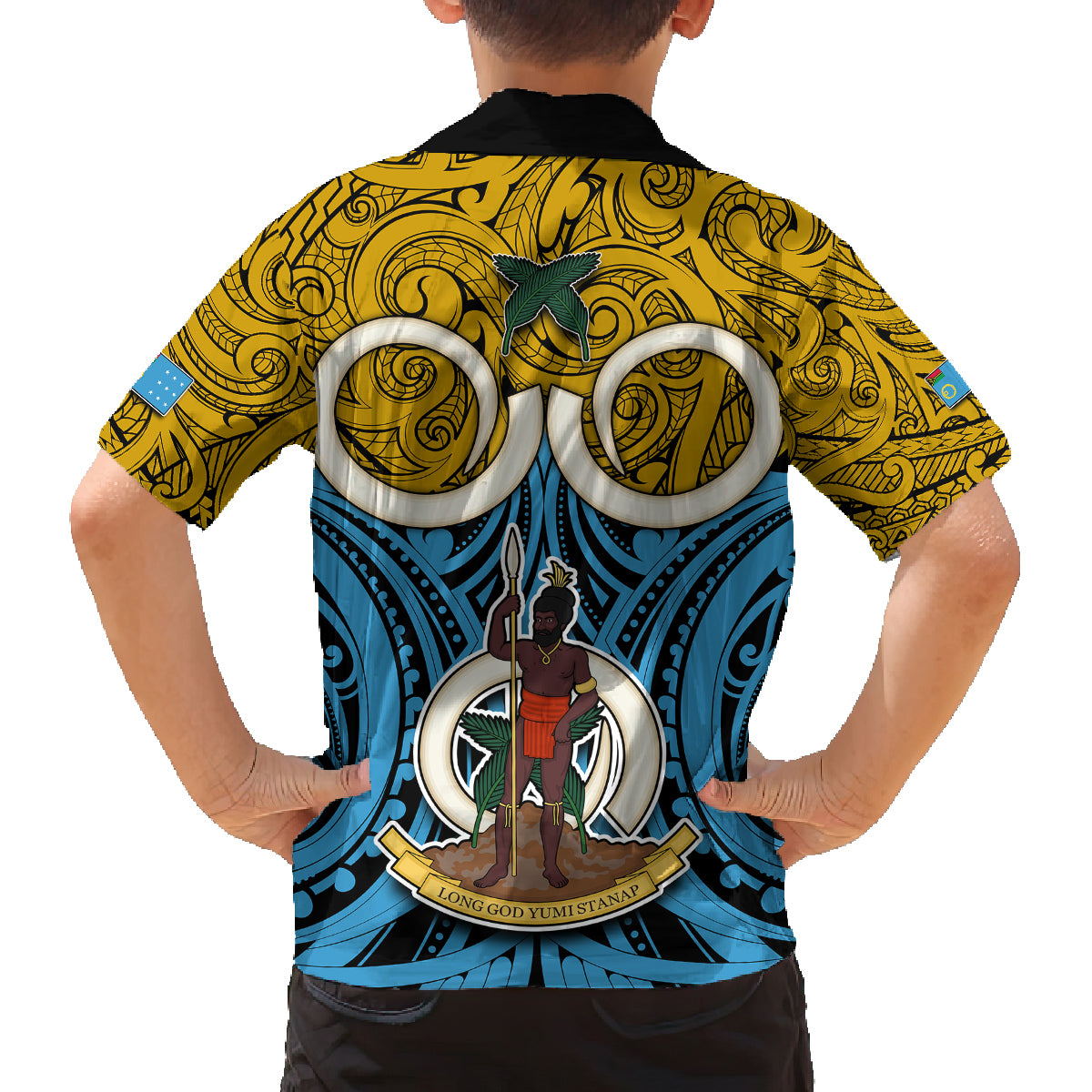 Vanuatu Sanma Province Kid Hawaiian Shirt Pig Tusk Mix Maori Pattern and Namele Leaf LT03 - Polynesian Pride