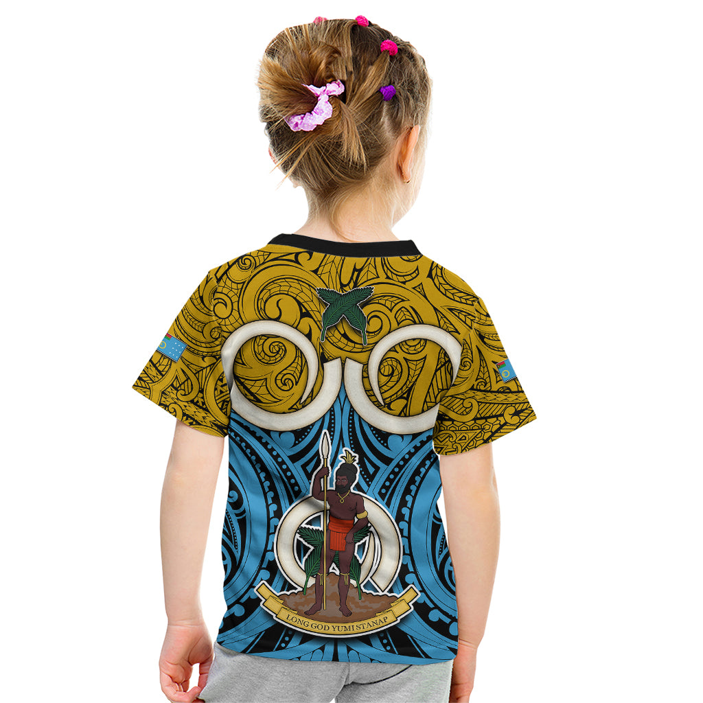 Vanuatu Sanma Province Kid T Shirt Pig Tusk Mix Maori Pattern and Namele Leaf LT03 - Polynesian Pride