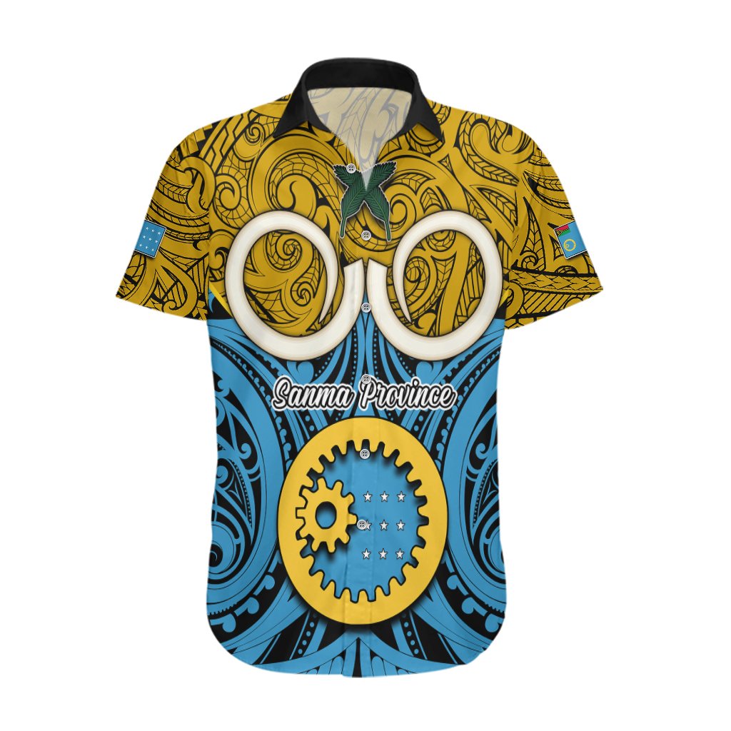 Personalised Vanuatu Sanma Province Hawaiian Shirt Pig Tusk Mix Maori Pattern and Namele Leaf LT03 Blue - Polynesian Pride
