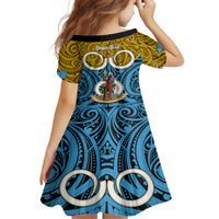 Personalised Vanuatu Sanma Province Kid Short Sleeve Dress Pig Tusk Mix Maori Pattern and Namele Leaf LT03 - Polynesian Pride