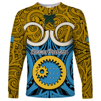 Personalised Vanuatu Sanma Province Long Sleeve Shirt Pig Tusk Mix Maori Pattern and Namele Leaf LT03 Unisex Blue - Polynesian Pride
