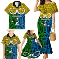 Vanuatu Malampa Province Family Matching Mermaid Dress and Hawaiian Shirt Pig Tusk Mix Maori Pattern and Namele Leaf LT03 - Polynesian Pride