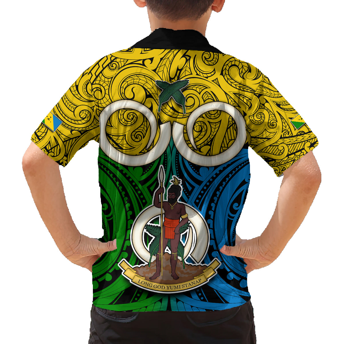 Vanuatu Malampa Province Kid Hawaiian Shirt Pig Tusk Mix Maori Pattern and Namele Leaf LT03 - Polynesian Pride