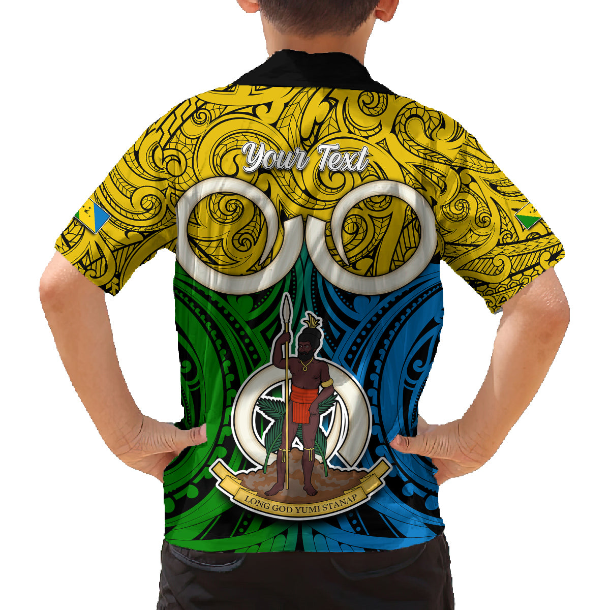 Personalised Vanuatu Malampa Province Kid Hawaiian Shirt Pig Tusk Mix Maori Pattern and Namele Leaf LT03 - Polynesian Pride