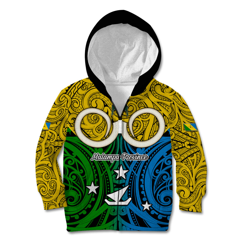 Personalised Vanuatu Malampa Province Kid Hoodie Pig Tusk Mix Maori Pattern and Namele Leaf LT03 Zip Hoodie Yellow - Polynesian Pride