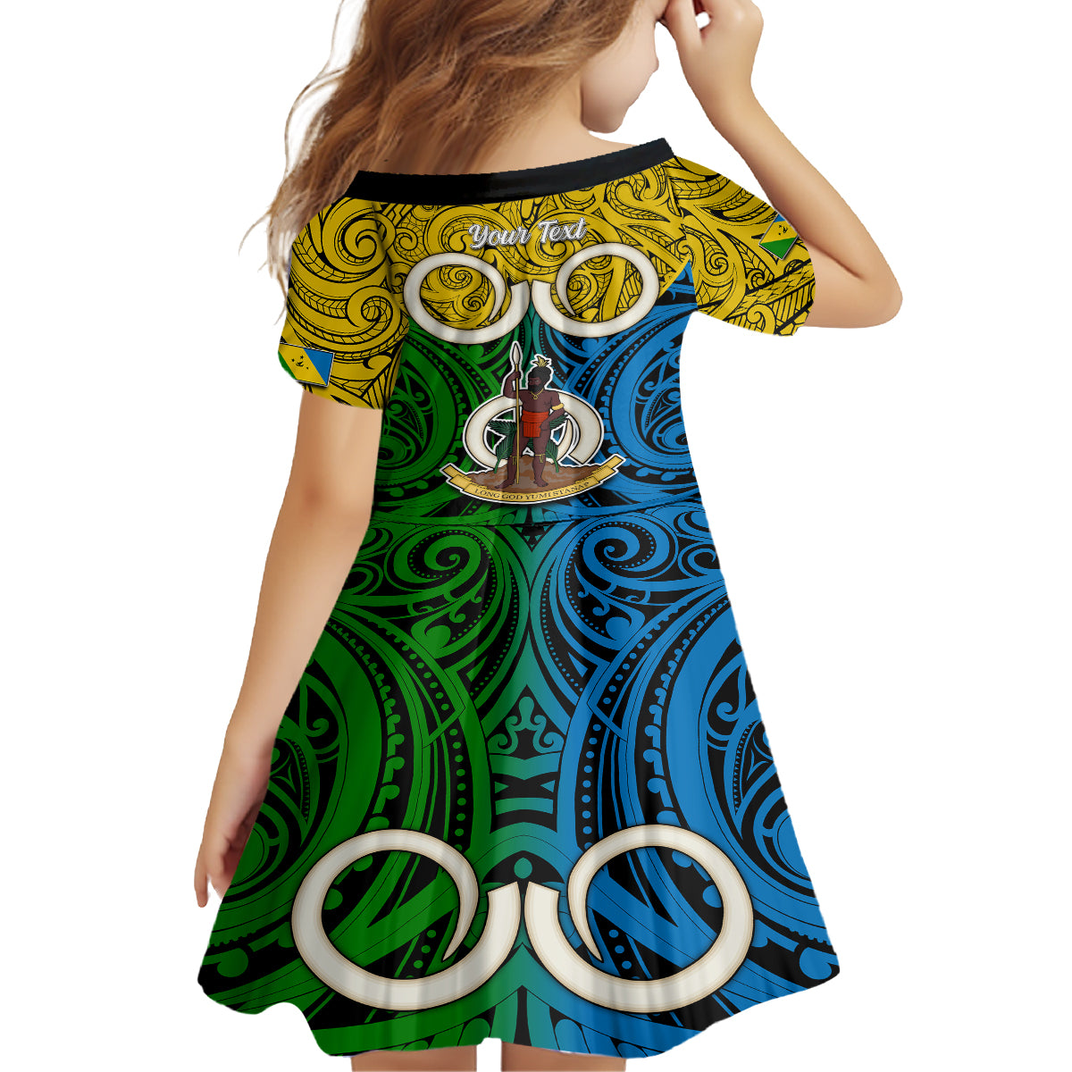 Personalised Vanuatu Malampa Province Kid Short Sleeve Dress Pig Tusk Mix Maori Pattern and Namele Leaf LT03 - Polynesian Pride