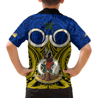 Vanuatu Torba Province Family Matching Off Shoulder Short Dress and Hawaiian Shirt Pig Tusk Mix Maori Pattern and Namele Leaf LT03 - Polynesian Pride