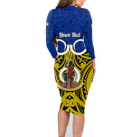 Personalised Vanuatu Torba Province Family Matching Long Sleeve Bodycon Dress and Hawaiian Shirt Pig Tusk Mix Maori Pattern and Namele Leaf LT03 - Polynesian Pride