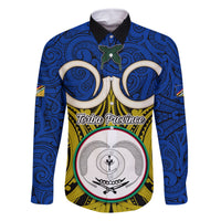 Personalised Vanuatu Torba Province Family Matching Off Shoulder Long Sleeve Dress and Hawaiian Shirt Pig Tusk Mix Maori Pattern and Namele Leaf LT03 Dad's Shirt - Long Sleeve Blue - Polynesian Pride