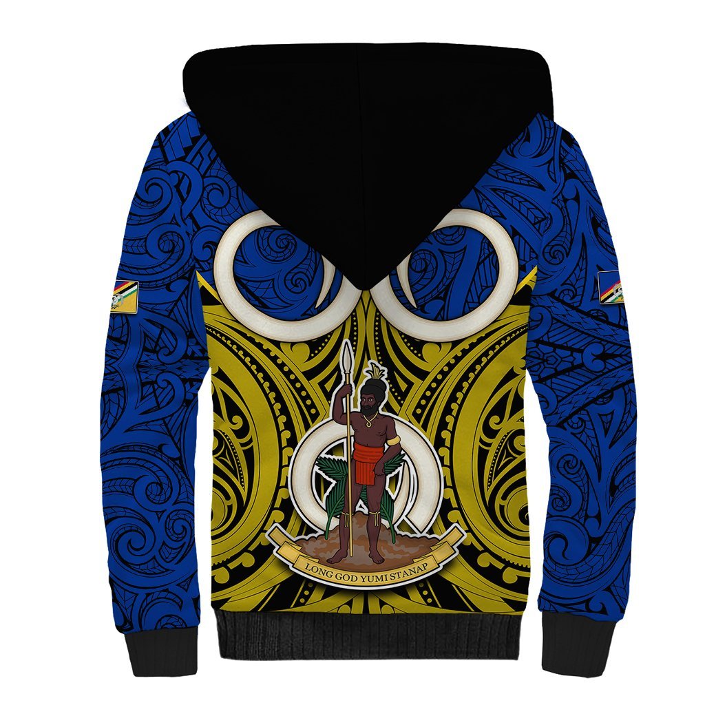 Personalised Vanuatu Torba Province Sherpa Hoodie Pig Tusk Mix Maori Pattern and Namele Leaf LT03 - Polynesian Pride