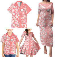 Hawaii Kauai Island Family Matching Puletasi Dress and Hawaiian Shirt Hibiscus Pattern Seamless Tribal Simple Pink Pastel LT03 - Polynesian Pride