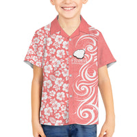 Hawaii Kauai Island Family Matching Puletasi Dress and Hawaiian Shirt Hibiscus Pattern Seamless Tribal Simple Pink Pastel LT03 Son's Shirt Pink - Polynesian Pride