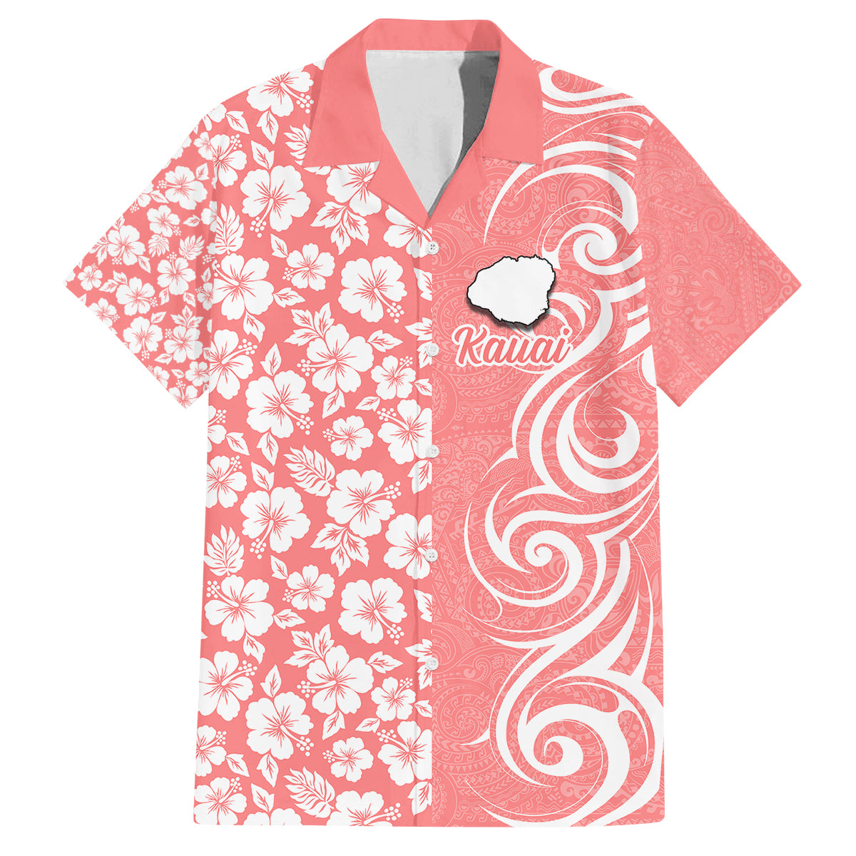 Hawaii Kauai Island Family Matching Tank Maxi Dress and Hawaiian Shirt Hibiscus Pattern Seamless Tribal Simple Pink Pastel LT03 Dad's Shirt - Short Sleeve Pink - Polynesian Pride