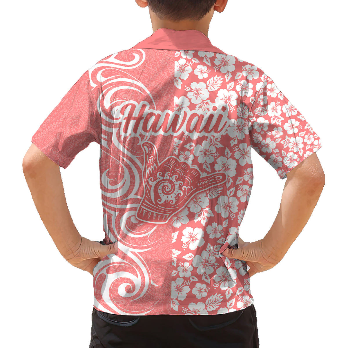 Hawaii Kauai Island Kid Hawaiian Shirt Hibiscus Pattern Seamless Tribal Simple Pink Pastel LT03 - Polynesian Pride