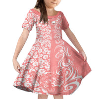 Hawaii Kauai Island Kid Short Sleeve Dress Hibiscus Pattern Seamless Tribal Simple Pink Pastel LT03 KID Pink - Polynesian Pride