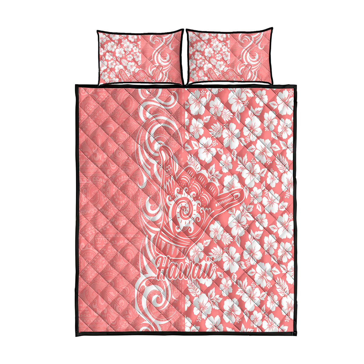 Hawaii Kauai Island Quilt Bed Set Hibiscus Pattern Seamless Tribal Simple Pink Pastel LT03 Pink - Polynesian Pride