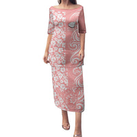 Custom Hawaii Kauai Island Family Matching Puletasi Dress and Hawaiian Shirt Hibiscus Pattern Seamless Tribal Simple Pink Pastel LT03 Mom's Dress Pink - Polynesian Pride