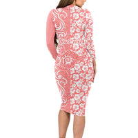 Custom Hawaii Kauai Island Long Sleeve Bodycon Dress Hibiscus Pattern Seamless Tribal Simple Pink Pastel LT03 - Polynesian Pride
