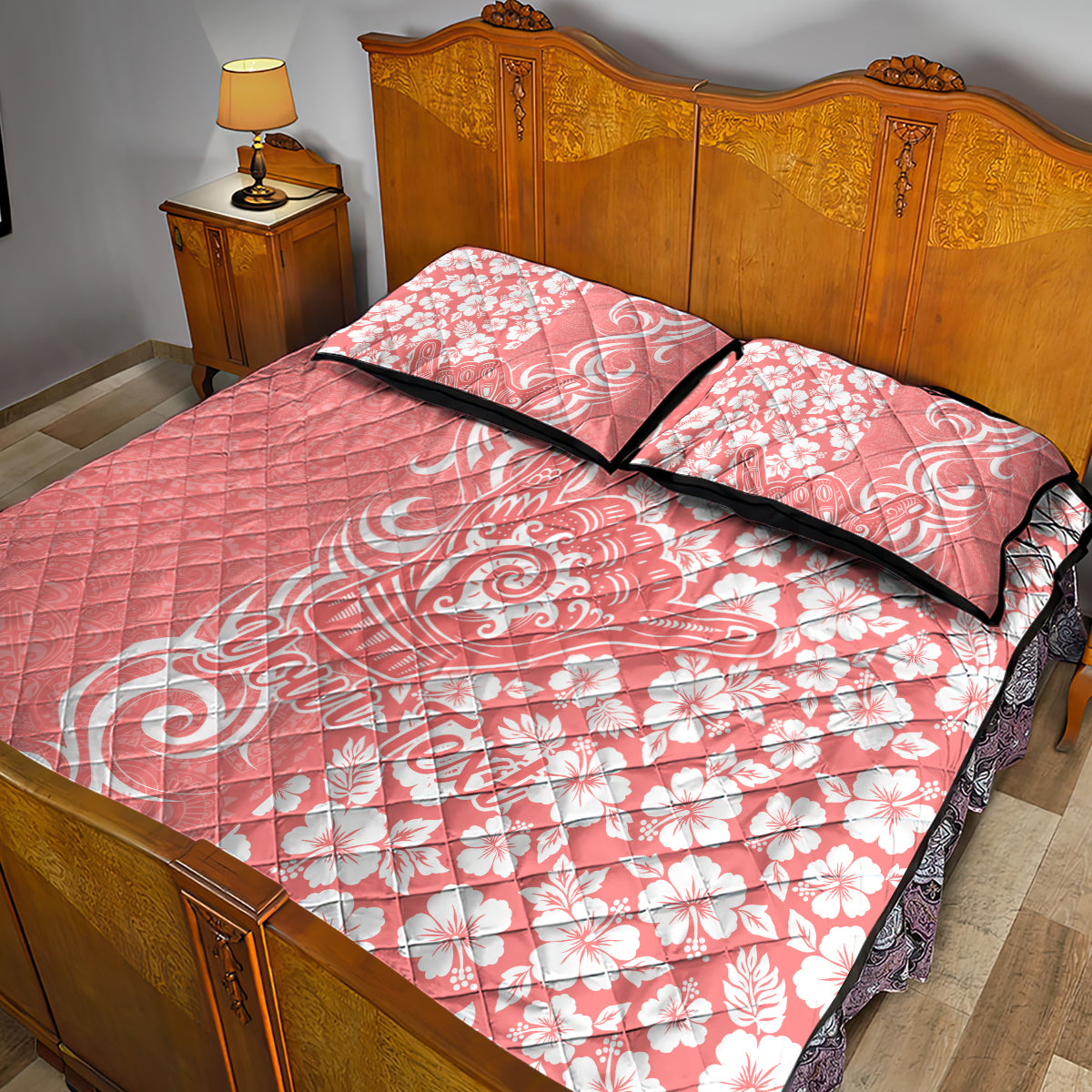 Custom Hawaii Kauai Island Quilt Bed Set Hibiscus Pattern Seamless Tribal Simple Pink Pastel LT03 - Polynesian Pride