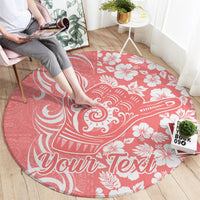 Custom Hawaii Kauai Island Round Carpet Hibiscus Pattern Seamless Tribal Simple Pink Pastel LT03 - Polynesian Pride