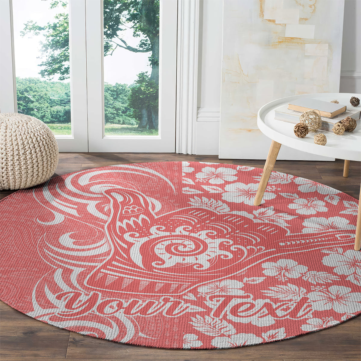 Custom Hawaii Kauai Island Round Carpet Hibiscus Pattern Seamless Tribal Simple Pink Pastel LT03 - Polynesian Pride