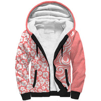 Custom Hawaii Kauai Island Sherpa Hoodie Hibiscus Pattern Seamless Tribal Simple Pink Pastel LT03 Unisex Pink - Polynesian Pride