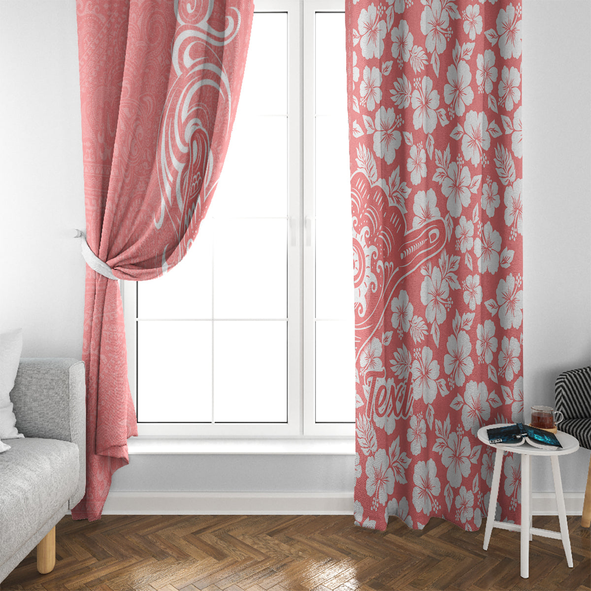 Custom Hawaii Kauai Island Window Curtain Hibiscus Pattern Seamless Tribal Simple Pink Pastel LT03 - Polynesian Pride
