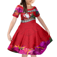 Custom Wallis and Futuna Christmas Family Matching Off Shoulder Long Sleeve Dress and Hawaiian Shirt Santa Claus Holding Coat of Arms Polynesian Xmas Style LT03 Daughter's Dress Red - Polynesian Pride