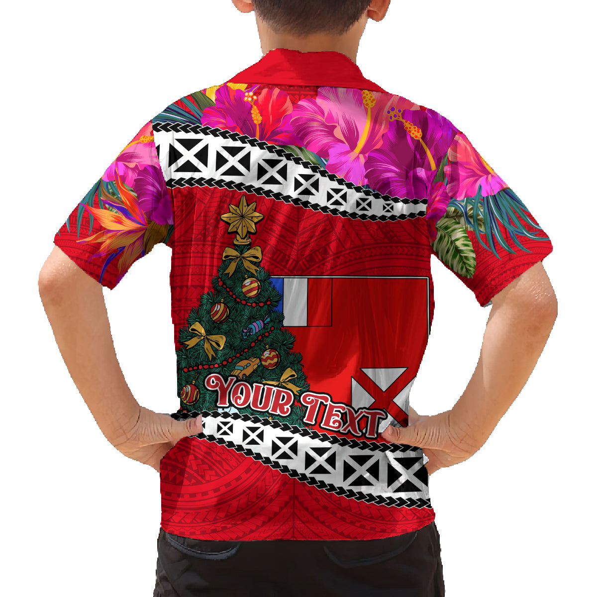 Custom Wallis and Futuna Christmas Family Matching Puletasi Dress and Hawaiian Shirt Santa Claus Holding Coat of Arms Polynesian Xmas Style LT03 - Polynesian Pride