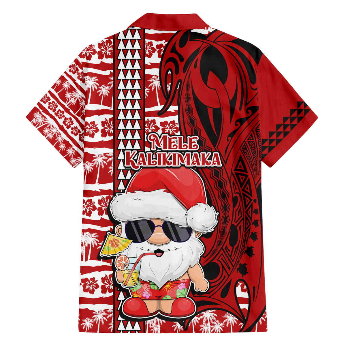 Mele Kalikimaka Hawaii Christmas Family Matching Puletasi Dress and Hawaiian Shirt Santa Claus Kakau Tribal Mix Polynesia Tattoo LT03 - Polynesian Pride