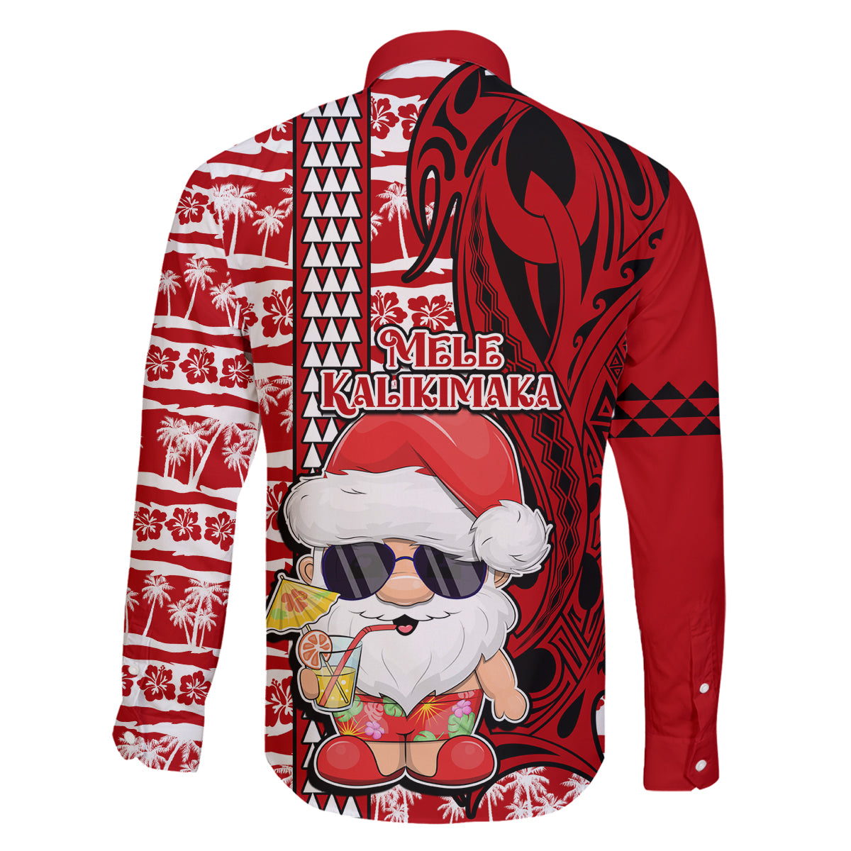 Mele Kalikimaka Hawaii Christmas Family Matching Tank Maxi Dress and Hawaiian Shirt Santa Claus Kakau Tribal Mix Polynesia Tattoo LT03 - Polynesian Pride