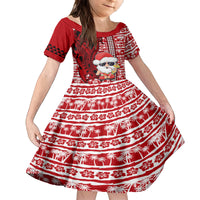 Mele Kalikimaka Hawaii Christmas Kid Short Sleeve Dress Santa Claus Kakau Tribal Mix Polynesia Tattoo LT03 KID Red - Polynesian Pride