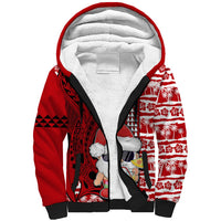 Mele Kalikimaka Hawaii Christmas Sherpa Hoodie Santa Claus Kakau Tribal Mix Polynesia Tattoo LT03 Unisex Red - Polynesian Pride