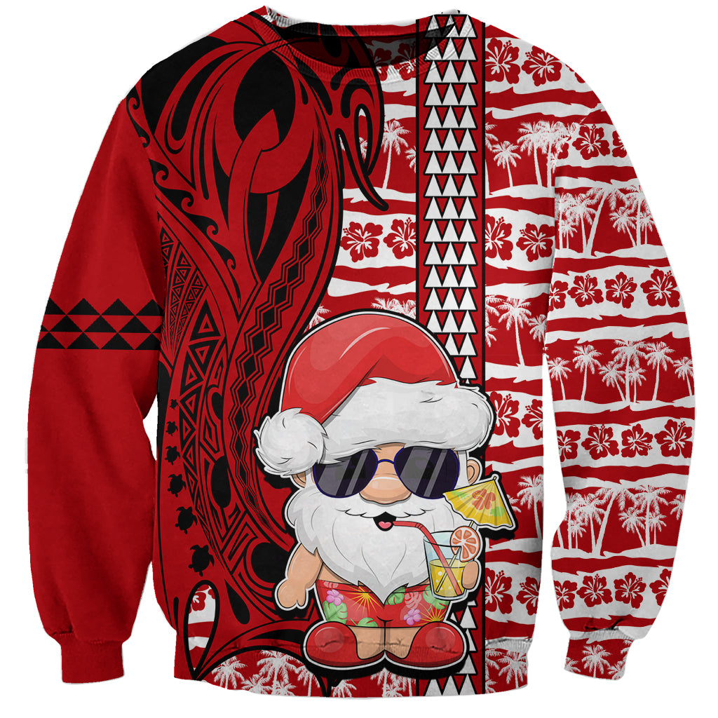 Mele Kalikimaka Hawaii Christmas Sweatshirt Santa Claus Kakau Tribal Mix Polynesia Tattoo LT03 Unisex Red - Polynesian Pride