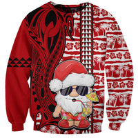 Mele Kalikimaka Hawaii Christmas Sweatshirt Santa Claus Kakau Tribal Mix Polynesia Tattoo LT03 Unisex Red - Polynesian Pride