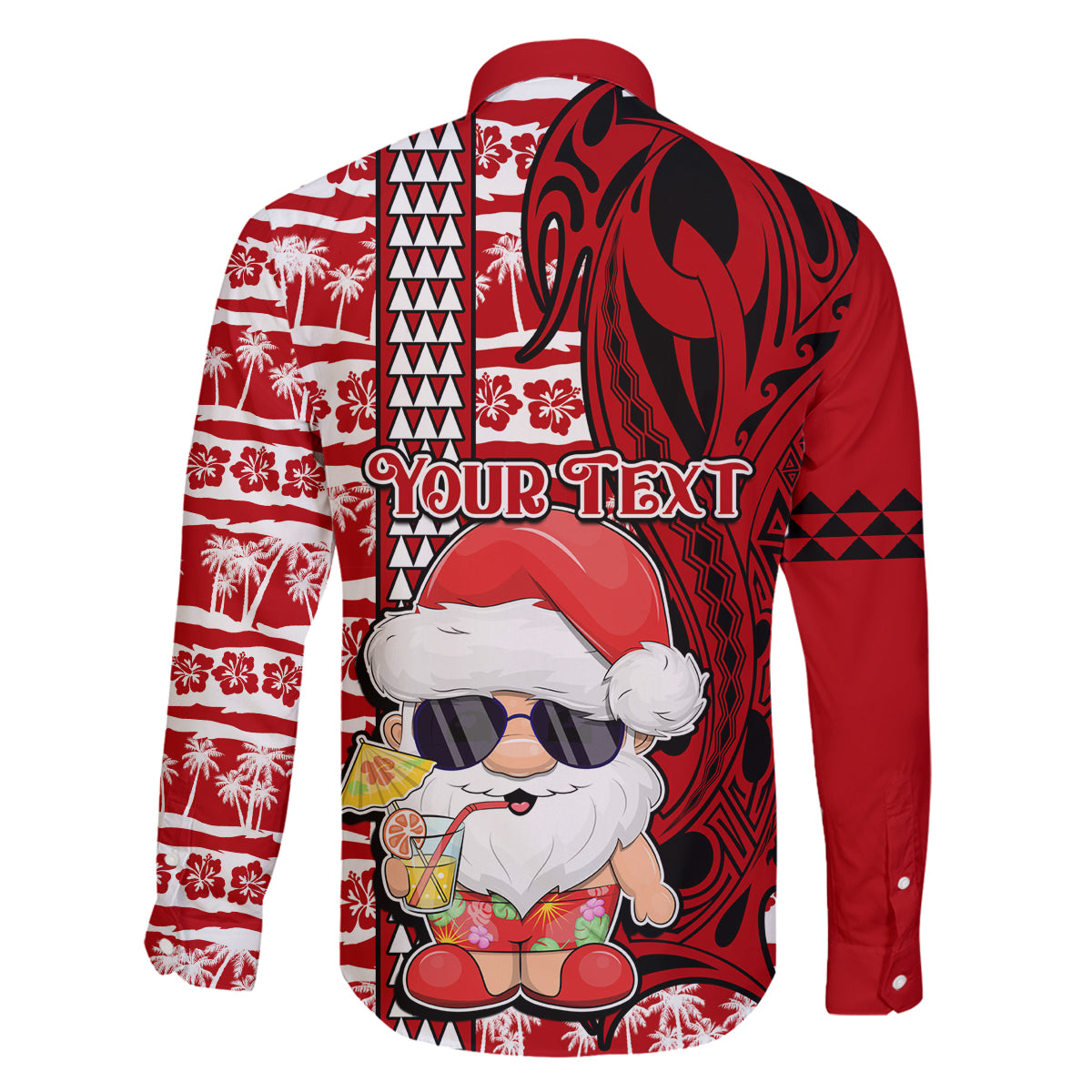 Custom Mele Kalikimaka Hawaii Christmas Family Matching Off Shoulder Short Dress and Hawaiian Shirt Santa Claus Kakau Tribal Mix Polynesia Tattoo LT03 - Polynesian Pride