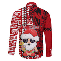 Custom Mele Kalikimaka Hawaii Christmas Family Matching Off Shoulder Short Dress and Hawaiian Shirt Santa Claus Kakau Tribal Mix Polynesia Tattoo LT03 - Polynesian Pride