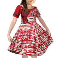 Custom Mele Kalikimaka Hawaii Christmas Family Matching Short Sleeve Bodycon Dress and Hawaiian Shirt Santa Claus Kakau Tribal Mix Polynesia Tattoo LT03 Daughter's Dress Red - Polynesian Pride