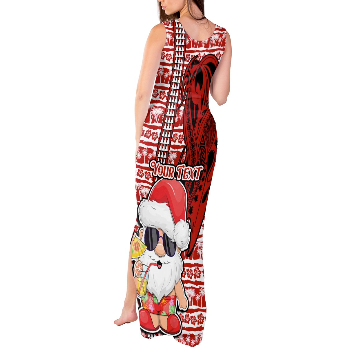 Custom Mele Kalikimaka Hawaii Christmas Tank Maxi Dress Santa Claus Kakau Tribal Mix Polynesia Tattoo LT03 - Polynesian Pride