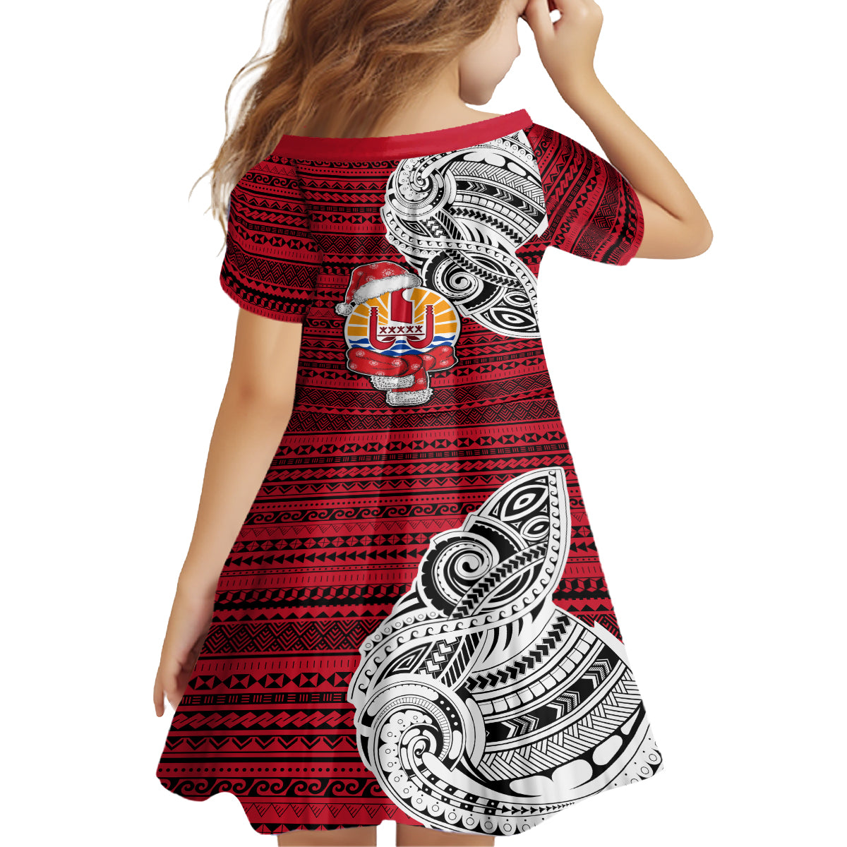 French Polynesia Christmas Family Matching Tank Maxi Dress and Hawaiian Shirt Santa Hold Seal with Polynesian Tribal Tattoo LT03 - Polynesian Pride