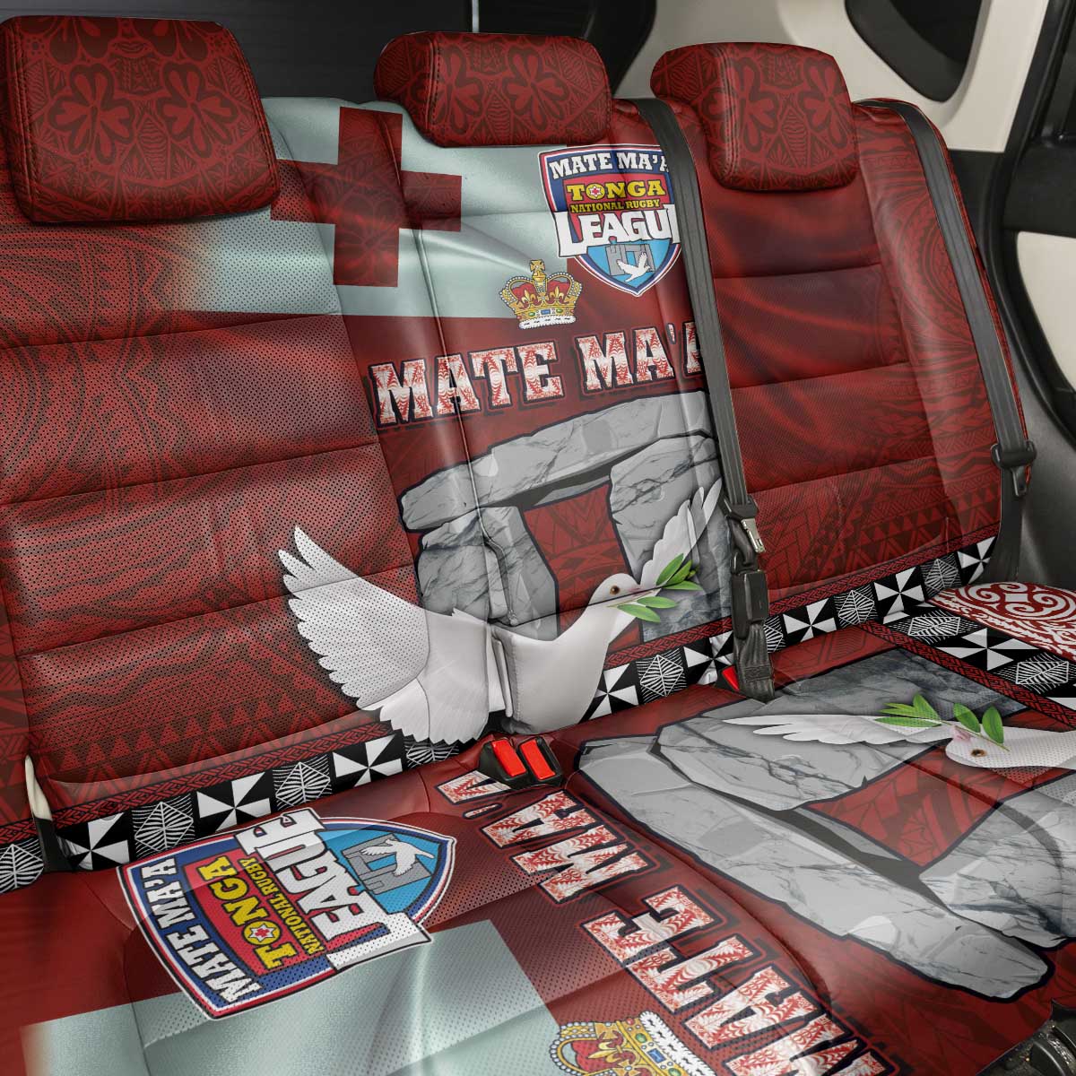 Mate Ma'a Tonga Back Car Seat Cover Haamonga a Maui and White Dove - Tongan Kupesi Ngatu LT03 - Polynesian Pride